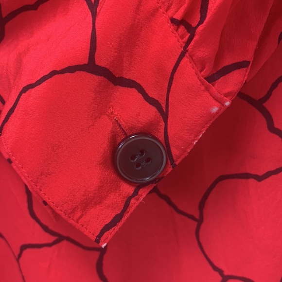 Vintage Red Silk Dress Size Medium or Large pattern Retro Size 10 Shift 80's 90' - Picture 5 of 13